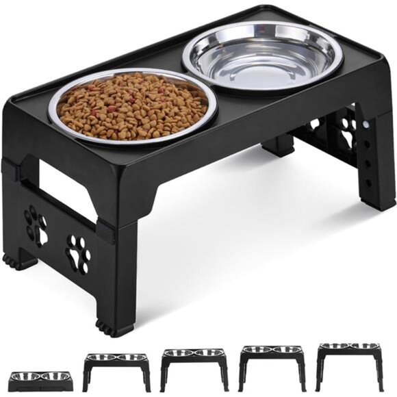 Elevated Dog Bowls, Raised Dog Bowl with 2 Stainless Steel Dog Food Bowls - Picture 9 of 16